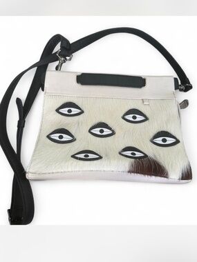 Min & Mon White and Black Eye-Appliqué Crossbody Bag